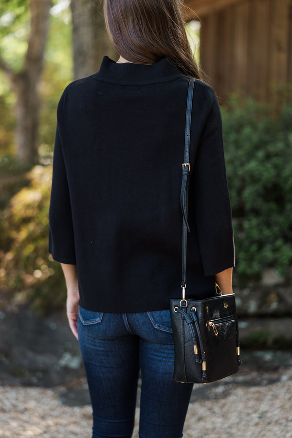 Just A Feeling Black Mock Neck Sweater