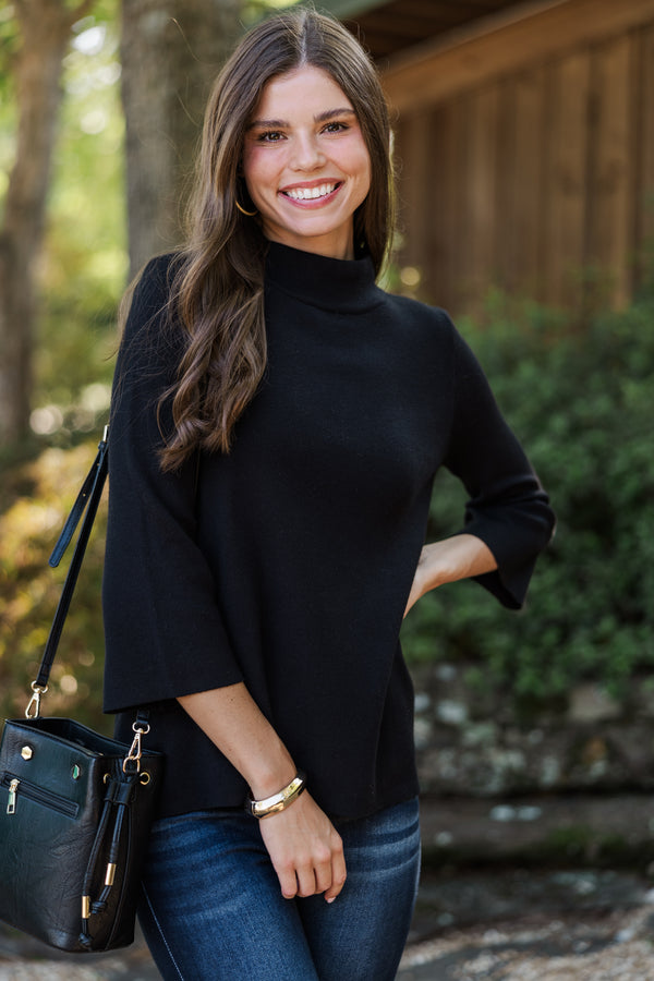 Just A Feeling Black Mock Neck Sweater