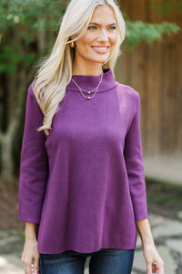 Just A Feeling Plum Purple Mock Neck Sweater