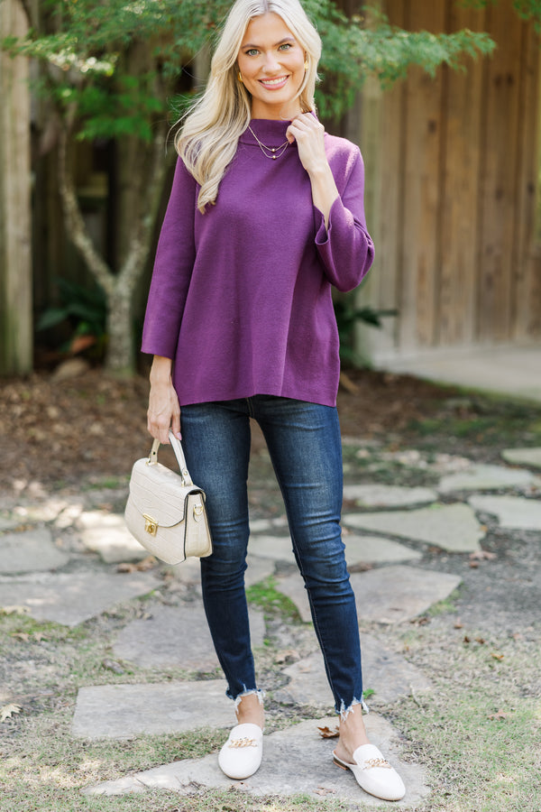 Just A Feeling Plum Purple Mock Neck Sweater