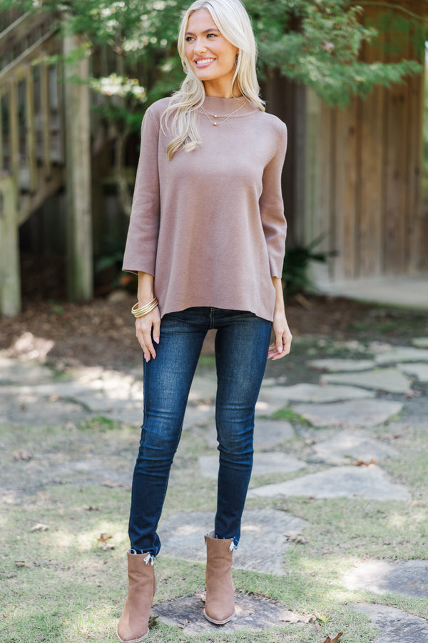 Just A Feeling Brown Mock Neck Sweater