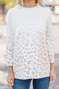 Just A Feeling Cream White Leopard Mock Neck Sweater