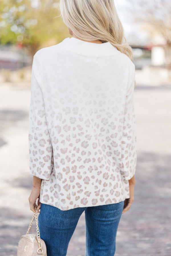 Just A Feeling Cream White Leopard Mock Neck Sweater