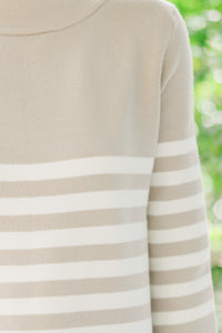 Just A Feeling Taupe Striped Mock Neck Sweater