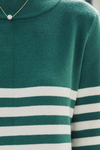 Just A Feeling Emerald Green Striped Mock Neck Sweater