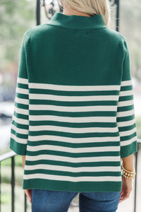 Just A Feeling Emerald Green Striped Mock Neck Sweater