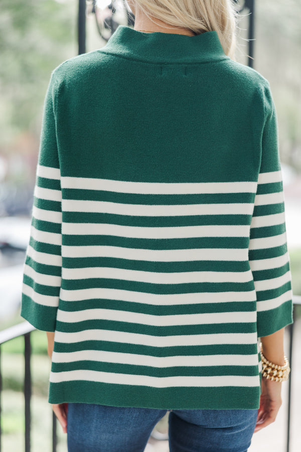 Just A Feeling Emerald Green Striped Mock Neck Sweater