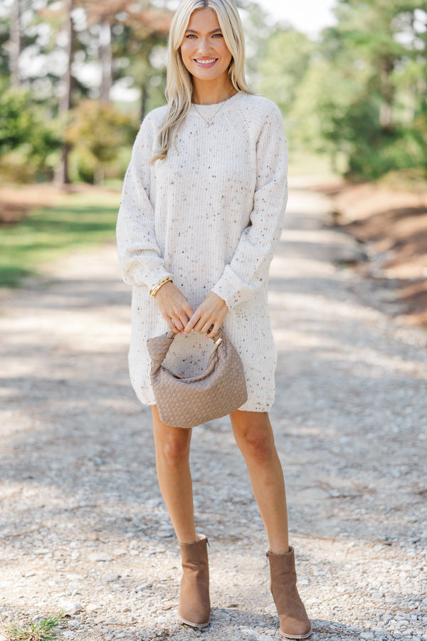 Feeling It Ivory White Sweater Dress