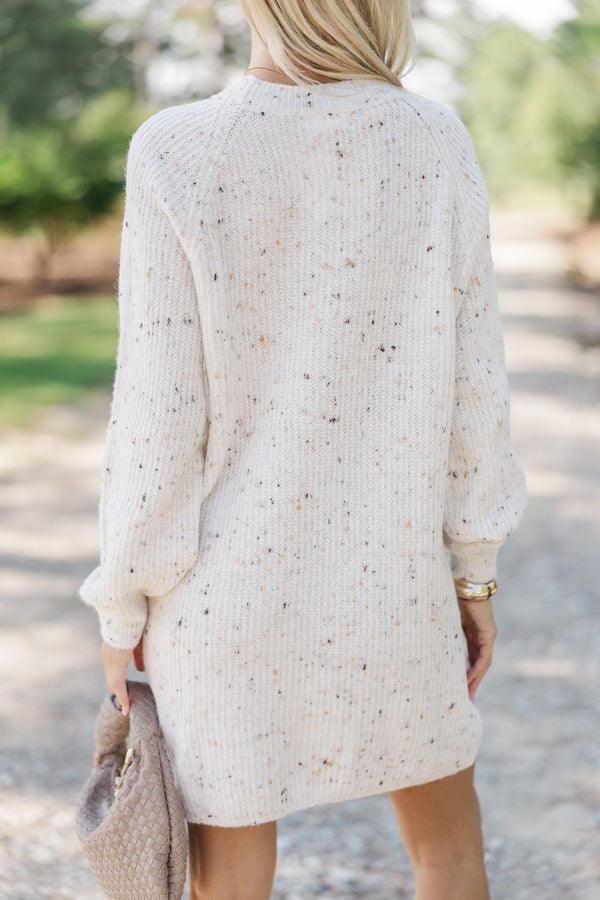 Feeling It Ivory White Sweater Dress