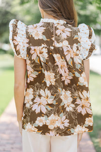 Full Of Love Brown Floral Ruffled Blouse