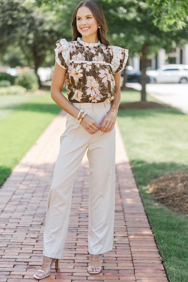 Full Of Love Brown Floral Ruffled Blouse