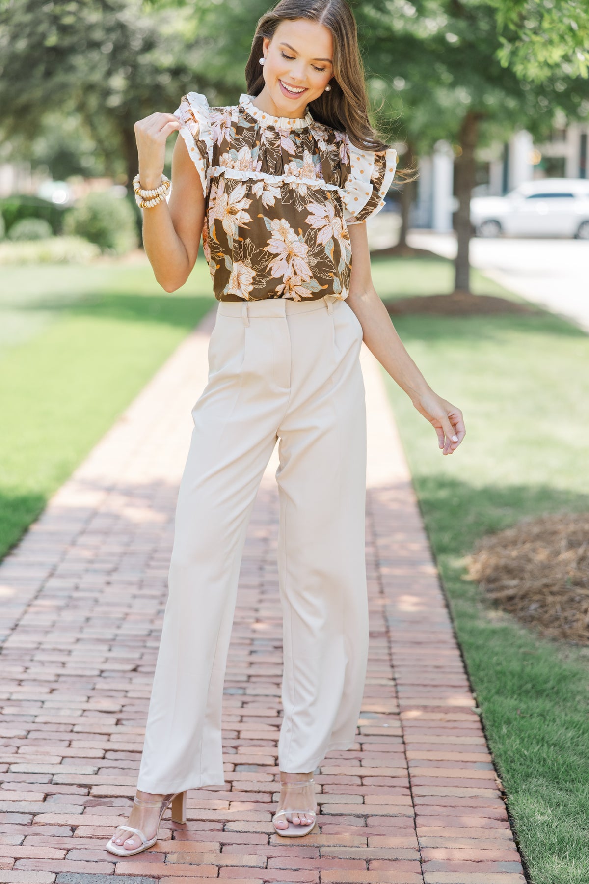 Brown Floral Printed Blouse main image 1