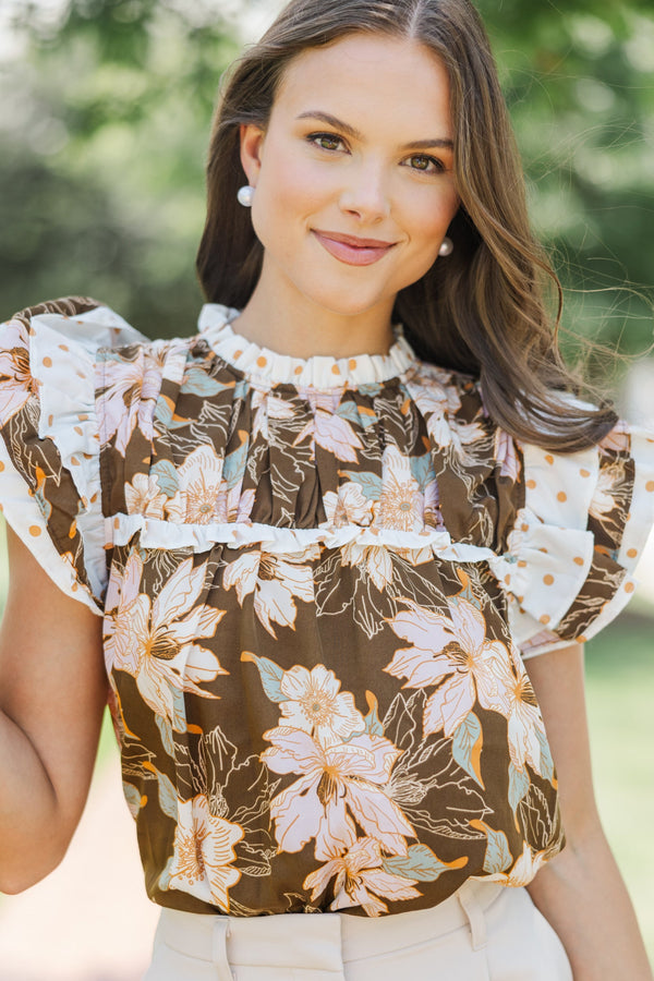 Bouquet Brown Flower Print Blouse