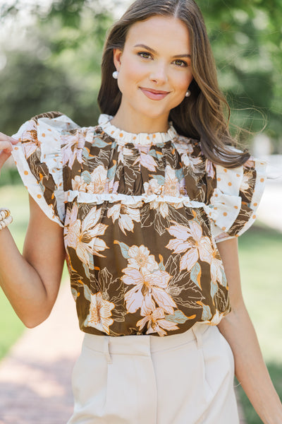 Full Of Love Brown Floral Ruffled Blouse – Shop the Mint