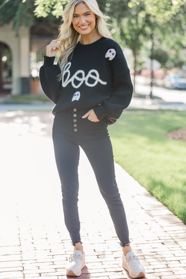 Hey Boo Black Script Sweater