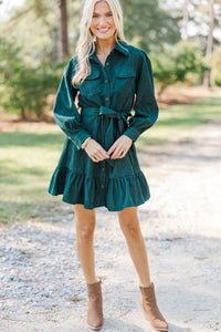 Hold My Hand Emerald Green Corduroy Dress