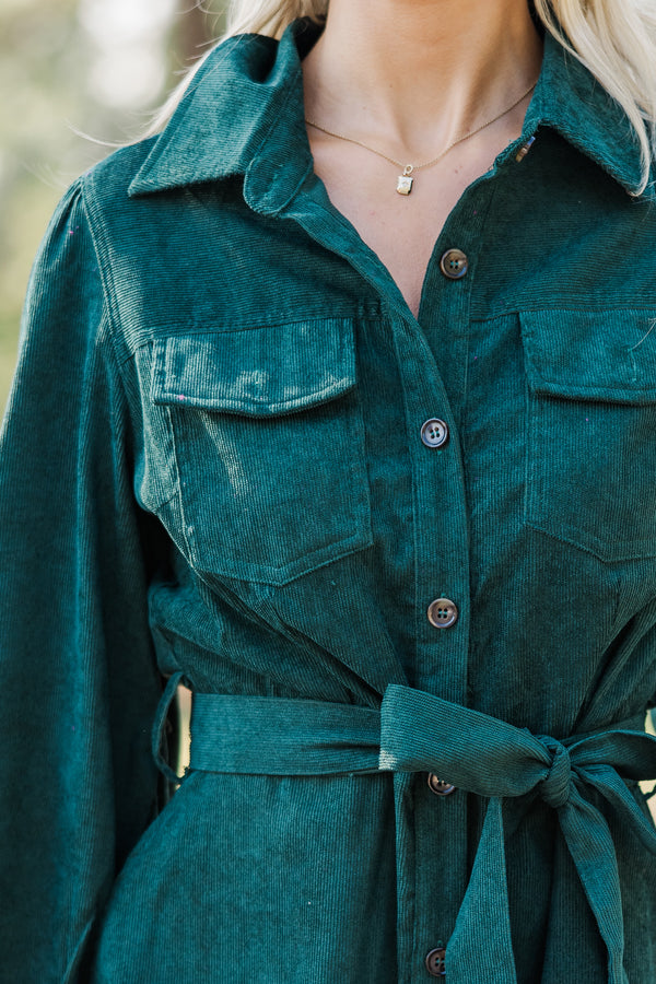 Hold My Hand Emerald Green Corduroy Dress