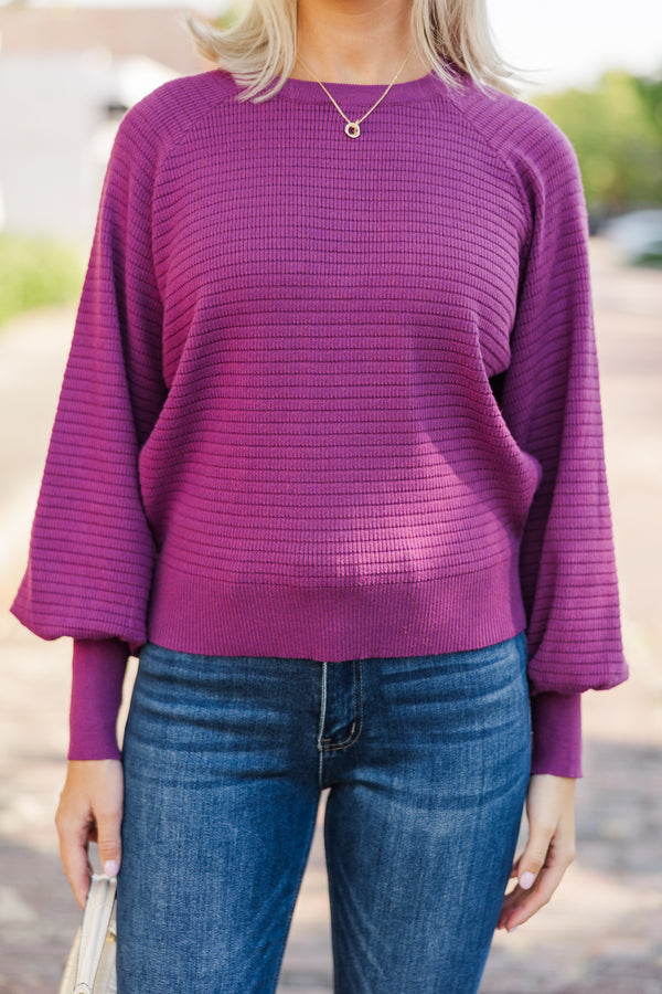 In The Works Plum Purple Ribbed Sweater