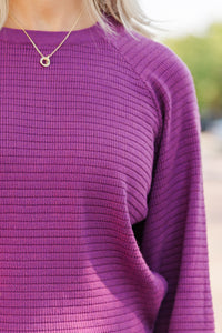 In The Works Plum Purple Ribbed Sweater