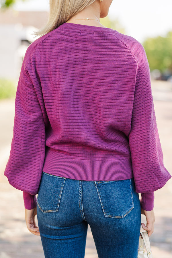 In The Works Plum Purple Ribbed Sweater