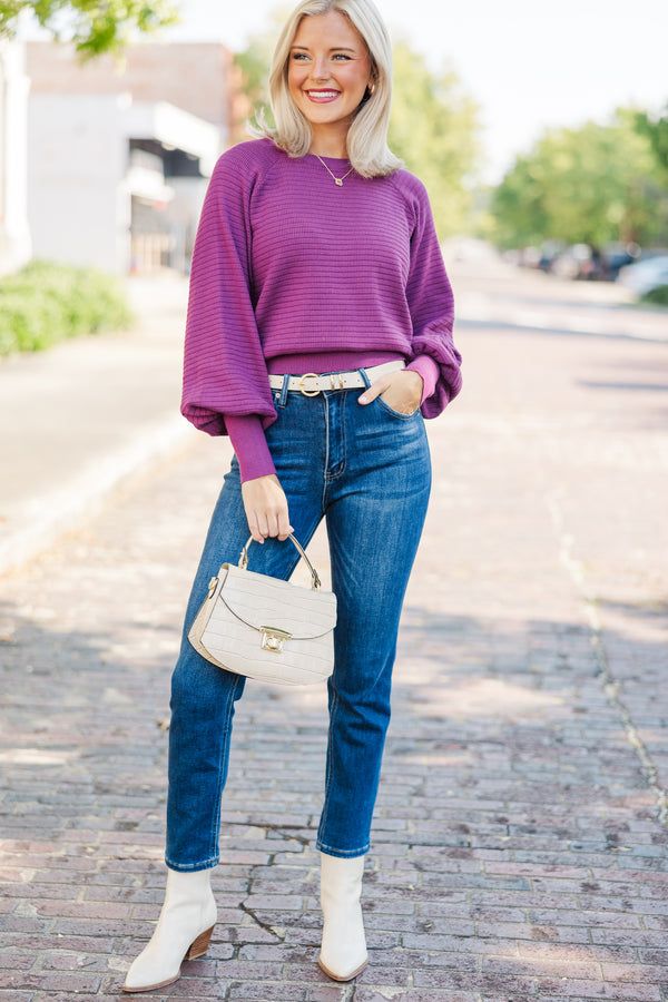 In The Works Plum Purple Ribbed Sweater