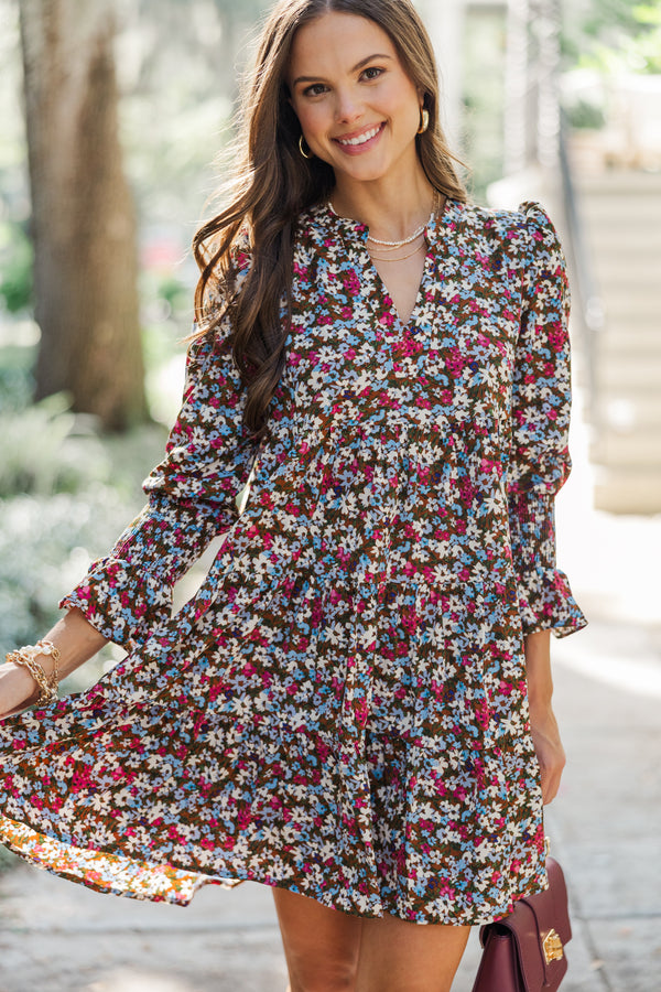 In Your Happy Place Rust Orange Ditsy Floral Dress