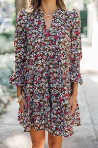 In Your Happy Place Rust Orange Ditsy Floral Dress