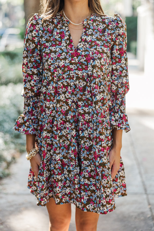 In Your Happy Place Rust Orange Ditsy Floral Dress