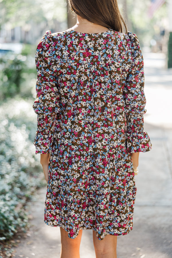 In Your Happy Place Rust Orange Ditsy Floral Dress