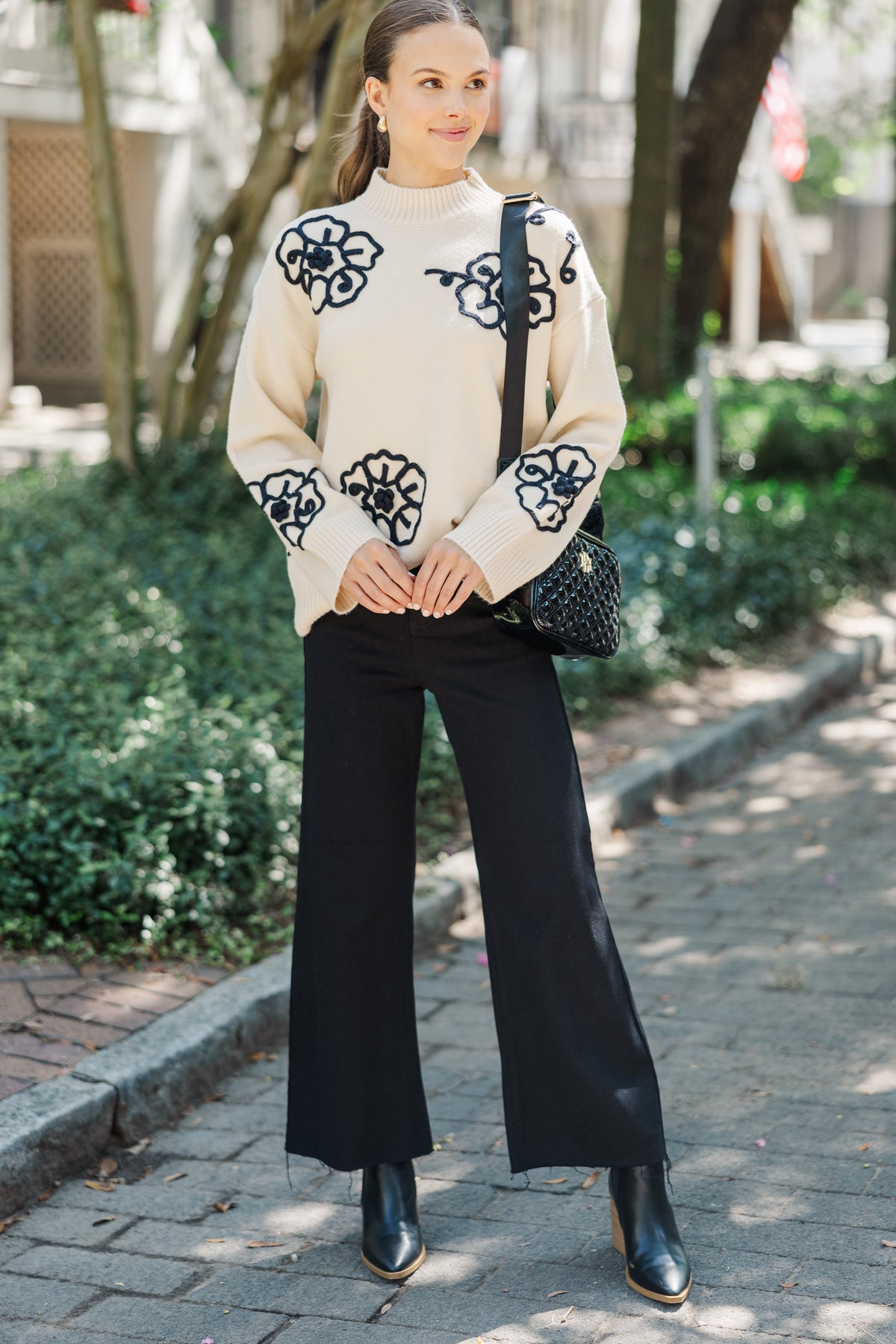 Brown Flower Loose Sweater main image 1
