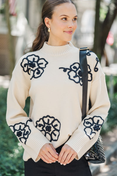 トップス Floral Motif Embroidered Sweatshirts Keep You Close Natural Brown Floral Sweater – Shop the Mint