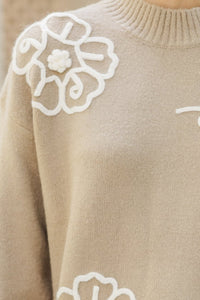 Keep You Close Taupe Floral Sweater