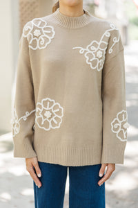 Keep You Close Taupe Floral Sweater