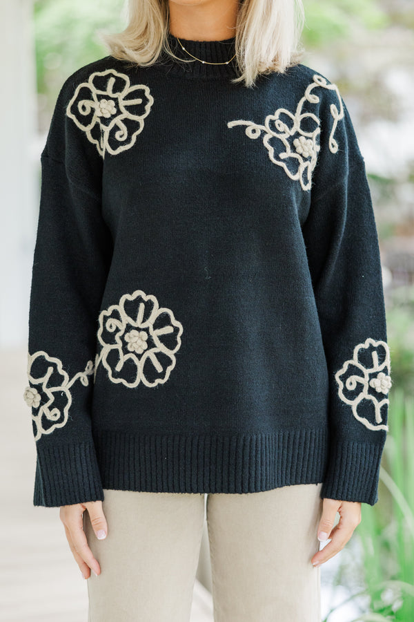 Keep You Close Black Floral Sweater