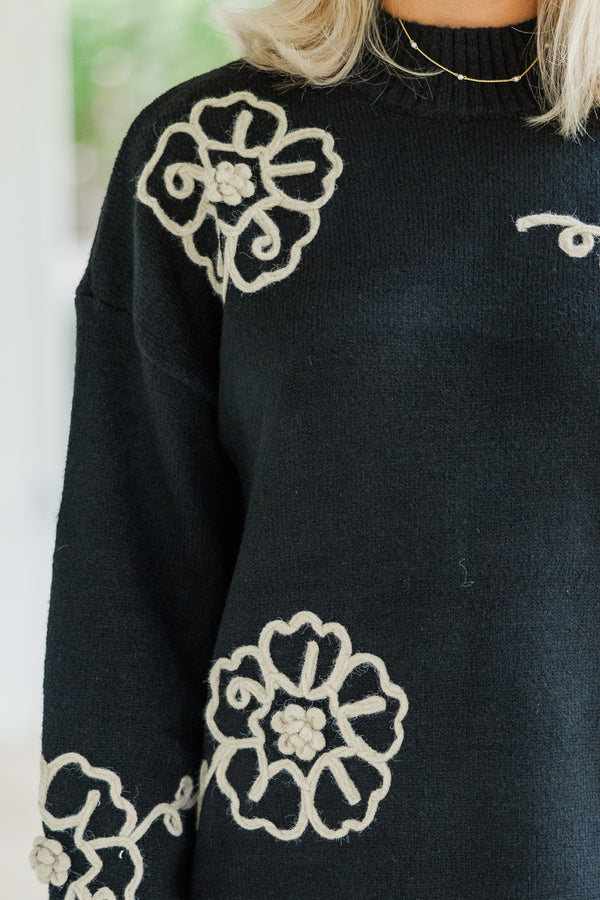 Keep You Close Black Floral Sweater