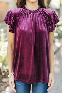 Looking That Way Plum Purple Velvet Blouse