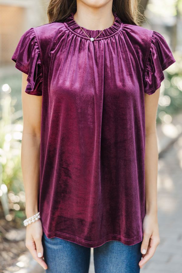 Looking That Way Plum Purple Velvet Blouse
