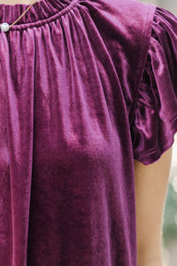 Looking That Way Plum Purple Velvet Blouse