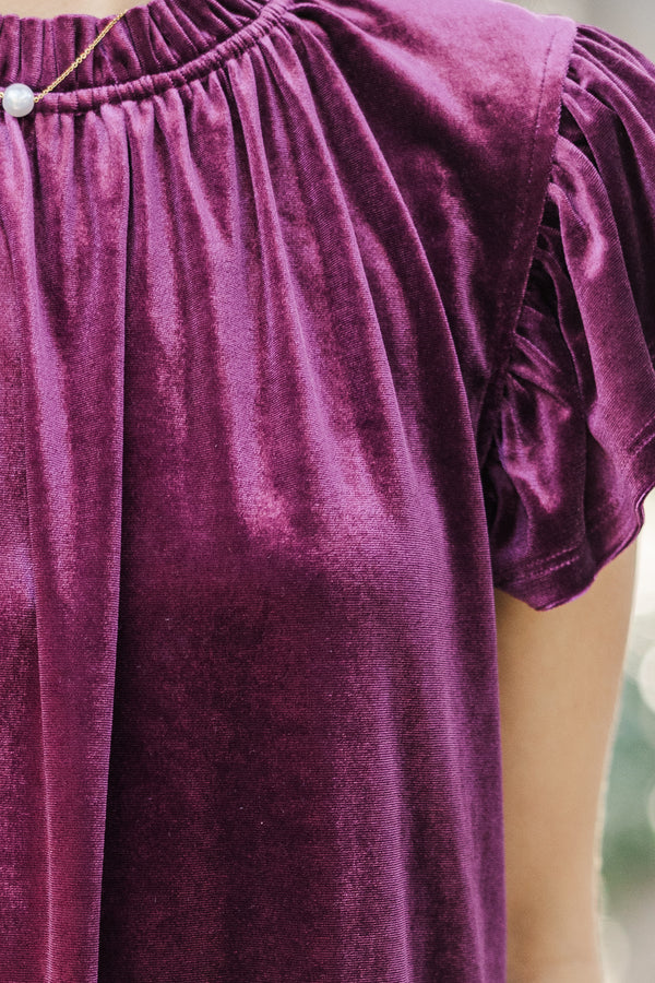 Looking That Way Plum Purple Velvet Blouse