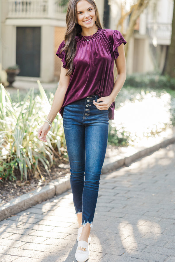 Looking That Way Plum Purple Velvet Blouse