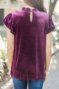 Looking That Way Plum Purple Velvet Blouse