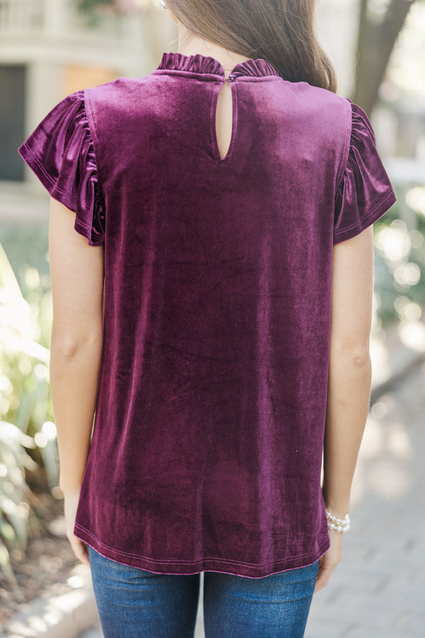 Looking That Way Plum Purple Velvet Blouse