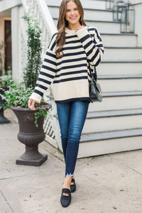 On The Way Up White & Black Striped Sweater