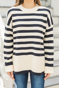 On The Way Up White & Black Striped Sweater