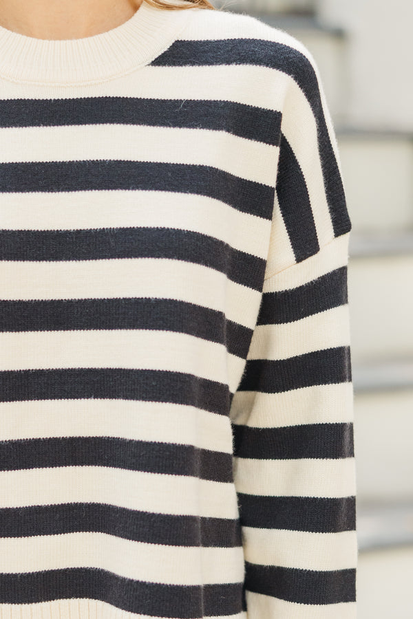 On The Way Up White & Black Striped Sweater