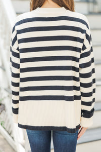 On The Way Up White & Black Striped Sweater