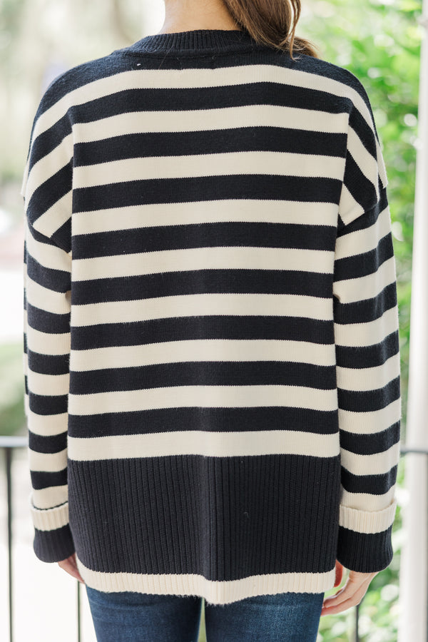 On The Way Up Black & Natural Striped Sweater