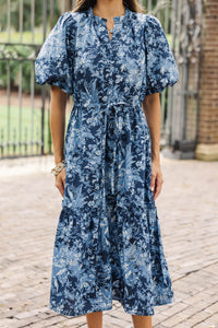 It's A Match Navy Toile Midi Dress
