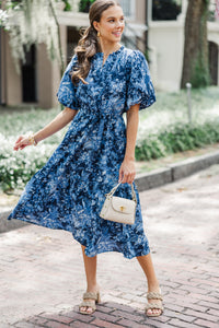 It's A Match Navy Toile Midi Dress