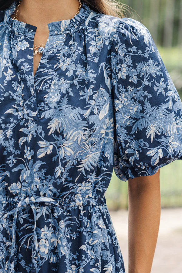 It's A Match Navy Toile Midi Dress